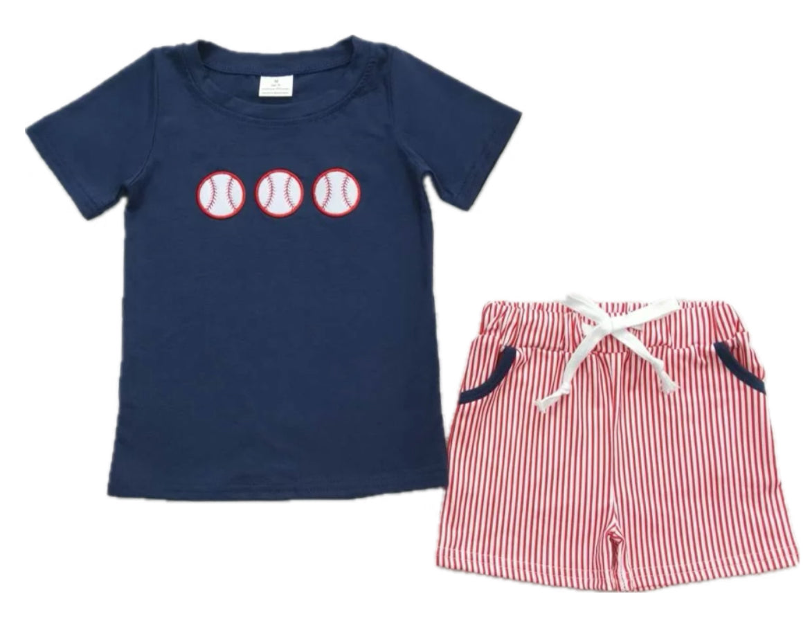 Baseballs & Plaid Short Set