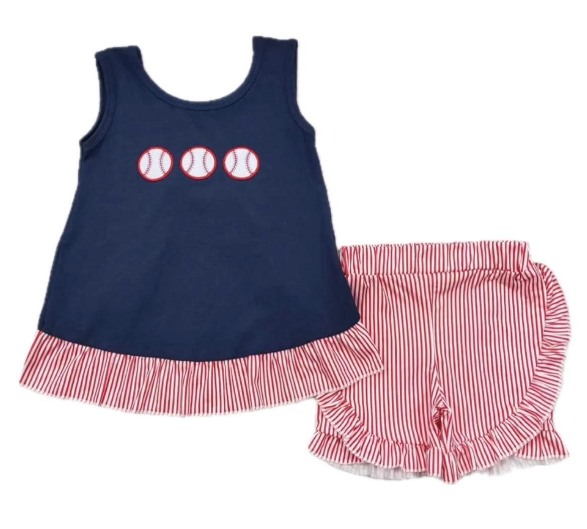 Baseballs & Ruffles Short Set